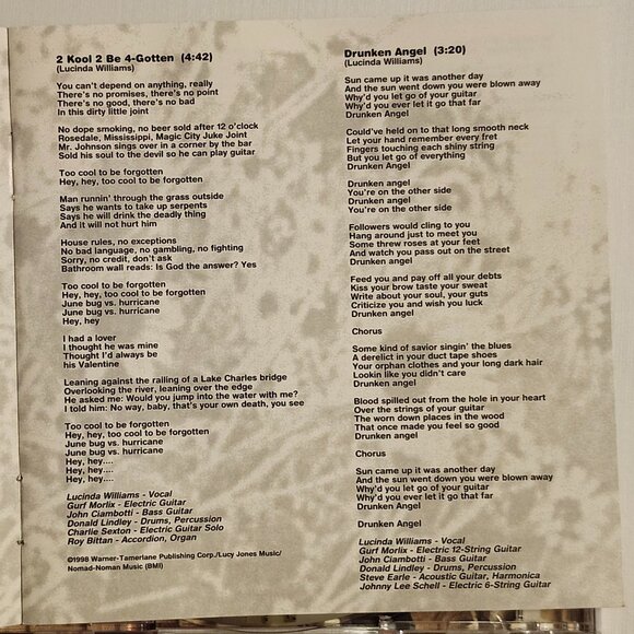 1998 Lucinda Williams Car Wheels on a Gravel Road CD Mercury Records - Picture 5 of 6